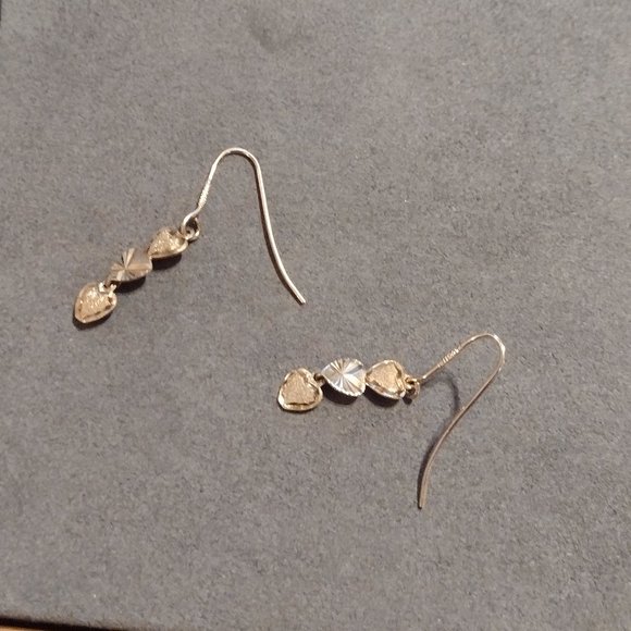 10K Yellow Gold Heart Drop Earrings - Picture 3 of 8